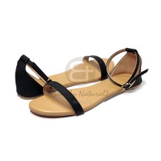 thin strap comfy flat sandals in soft black faux leather   front strap w= 1.5cm sling strap w=0.7c
