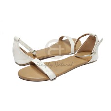 thin strap comfy flat sandals in soft white faux leather  front strap w= 1.5cm sling strap w=0.7cm
