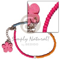 fuschia orange blue 2 3mm coco Pokalet. with dangling pink