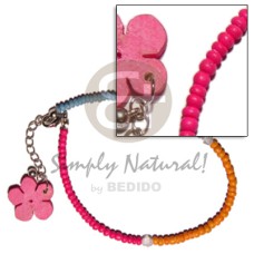 fuschia orange blue 2 3mm coco Pokalet. with dangling pink