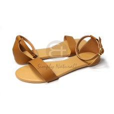 comfy strappy flat sandals in soft tan faux leather   front strap w= 2.5cm sling strap w=1 cm