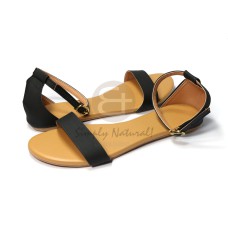 comfy strappy flat sandals in softblack faux leather  front strap w= 2.5cm sling strap w=1 cm