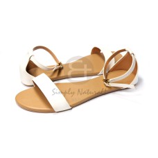 comfy strappy flat sandals in soft white faux leather  front strap w= 2.5cm sling strap w=1 cm