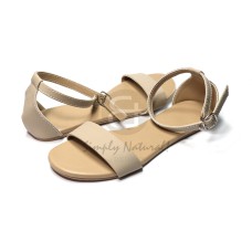 comfy strappy flat sandals in soft beige faux leather  front strap w= 2.5cm sling strap w=1 cm