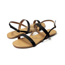 thin strap comfy flat sandals in soft black faux leather  slingback  front strap w= 1.5cm sling 