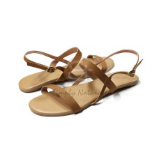 thin strap comfy flat sandals in soft tan faux leather  slingback  front strap w= 1.5cm sling st