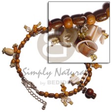 wood beads with dangling seeds, coco, shells