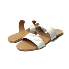 slip on double strap comfy flat sandals in soft white faux leather   front strap w= 3cm