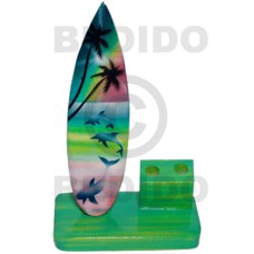 6inx3.5inx2.8in handpainted wood surfboard double penholder