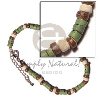 green 4 5mm coco heishe with natural brown bleach
