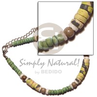 green 4 5mm coco Pokalet. white clam heishe wood