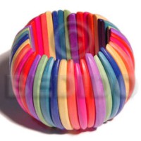 elastic multicolored natural white wood bangle
