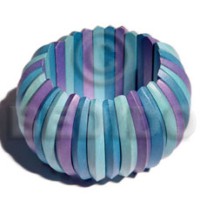 elastic blue tones natural white wood bangle