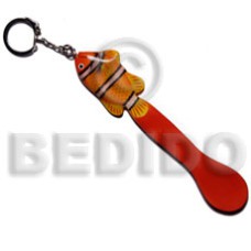 fish on spoon handpainted wood keychain 135mmx28mm