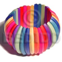 elastic multicolored natural white wood bangle
