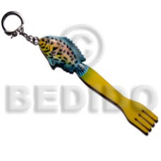 fish on fork handpainted wood keychain 135mmx28mm