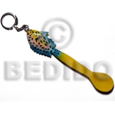 fish on spoon handpainted wood keychain 135mmx28mm