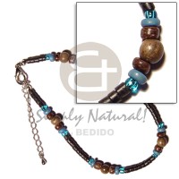2 3mm black coco heishe with blue natural brown wood
