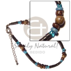 2 3mm black coco heishe with blue natural brown wood