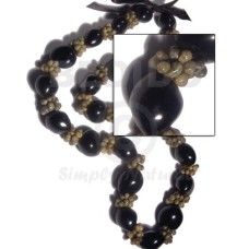 22 pcs. black kukui nuts with green mongo shell rings  30in in m