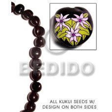 kukui seed  black with flower design