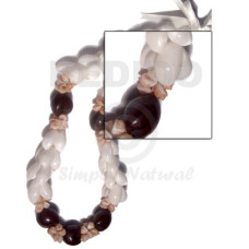 beaded white bubbleshells with black kukui nuts and white mongo sh
