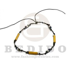 macrame wood tube with glass beads in black cord