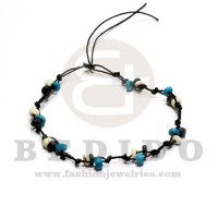 macrame coco pokalet beads turqoise black and bleach beads in black cord