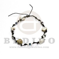 macrame in assorted sea shells and glass beads in black cord