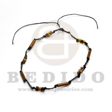 macrame wood tube with glass beads in black cord