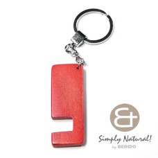natural wood stained in red with semi gloss top coat phone stand in chrome keychain 64mm x 24mm x 5m