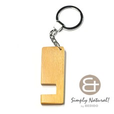 natural wood stained in yellow with semi gloss top coat phone stand in chrome keychain 64mm x 24mm x