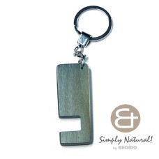 natural wood stained in blue with semi gloss top coat phone stand in chrome keychain 64mm x 24mm x 5