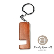 natural wood stained in brown with semi gloss top coat phone stand in chrome keychain 64mm x 24mm x 
