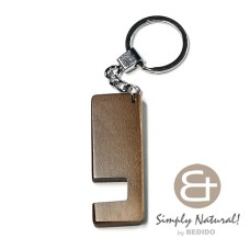 natural wood stained in coffee with semi gloss top coat phone stand in chrome keychain 64mm x 24mm x