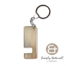 natural wood stained in gray brown with semi gloss top coat phone stand in chrome keychain 64mm x 24