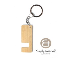 natural unfinished raw plain wood phone stand in chrome keychain 64mm x 24mm x 5mm