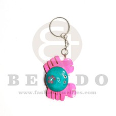 50mm x 33mm wood crab pink / green keychain