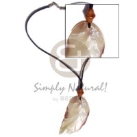 leather thong with leaf shell pendant wood bead