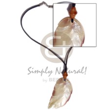 leather thong with leaf shell pendant wood bead