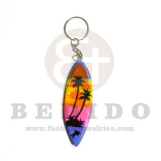 80mm x 27mm x 7mm surfboard wood hand painted keychain