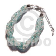 12 rows aqua blue twisted glass beads