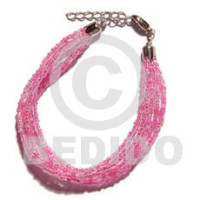 6 rows pink multi layered glass beads
