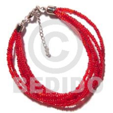 6 rows red multi layered glass beads