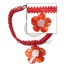 red glass beads flat choker with matching