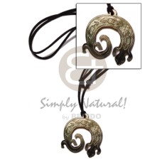 45mm carved blacklip lizard in leather thong