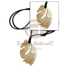 55mm carved dragon mother of pearl shell (MOP) in leather thong