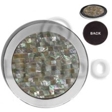 stainless metal coaster with inlaid blocking paua
