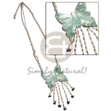 tassled blue 50mm butterfly hammershell pendant in