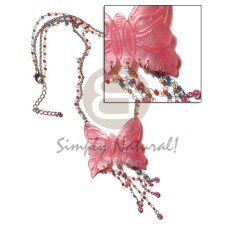 tassled 50mm pink butterfly hammershell pendant in